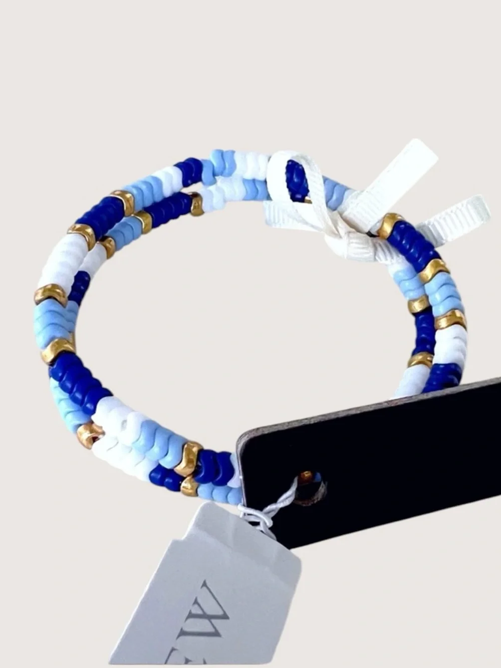 J. Crew Blue and White  2 piece Chevron Color block Beaded Stretch Bracelets